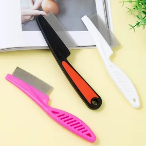 Fine-tooth stainless steel pet flea combs for cats and dogs in pink, black, and white