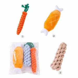 Set of durable cotton rope dog chew toys featuring carrot and chicken leg shapes for pets