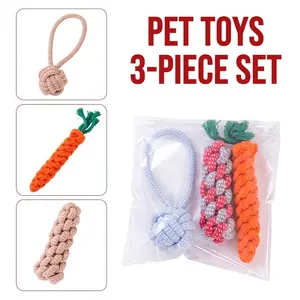 Interactive Dog Chew Rope Toys Set Cotton Woven Carrot Slipper Bone Knot Ball For Small Medium Dogs Teething Cleaning Training