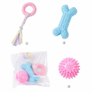 Robustes 3-teiliges Hundekauspielzeug-Set mit Noppenknochen, Ball und Seilring-Spielzeug