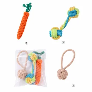 3-piece durable braided cotton rope dog chew toy set for puppy teething and cleaning