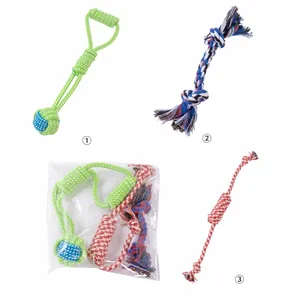 Durable cotton rope chew toy set for dogs featuring various knot designs and packaging