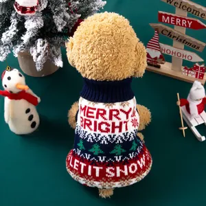 Festive Christmas dog sweater with Merry Bright and Let It Snow knitted patterns