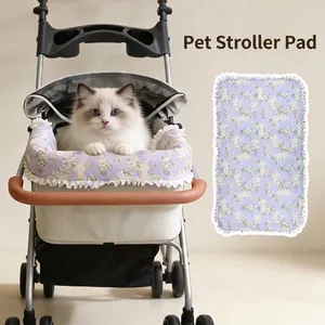 Lavender Purple Floral Rabbit Pet Stroller Liner Set Magnetic Protective Rim Pad With U-Shaped Pillow Scratch-Resistant Warm Padding 3PCS