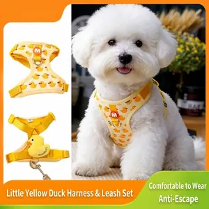 Juego de Arnés y Correa para Perro con Patrón de Patito Amarillo Chaleco de Malla Transpirable Ajustable para Perros Pequeños Medianos Gatos