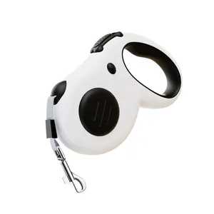 White 5m automatic retractable pet leash for dogs and cats, durable ergonomic design.