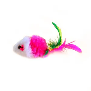 Vibrant colorful plush cat toy mouse with soft feathers on a clean white background