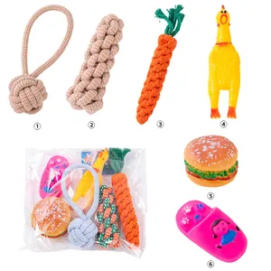 Set da 6 giocattoli per cani con carota in corda e pollo in gomma sonora