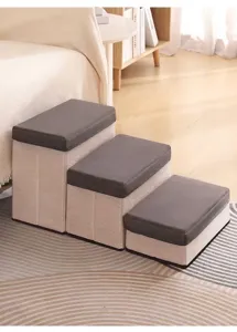 Durable three-step foldable pet stairs for dogs and cats with internal storage bins