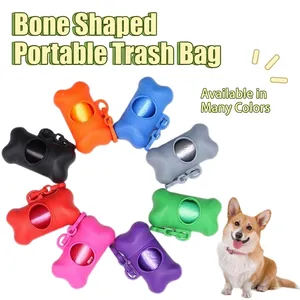 Bone Shaped Pet Poop Bag Dispenser Portable Waste Bag Holder for Dogs and Cats with Hook Outdoor Cleaning Supplies