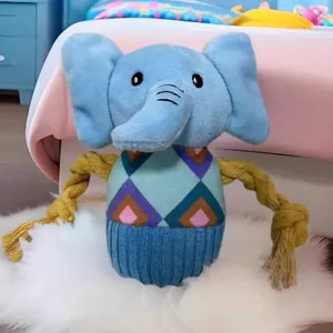 Giocattolo per cani elefante in peluche con braccia in corda di cotone per masticatori