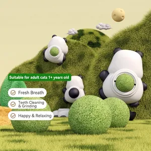 Panda-shaped catnip ball toy for cats, promoting dental health and active play