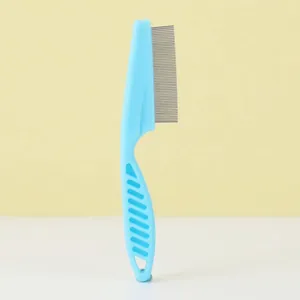 High-quality blue stainless steel pet flea comb with fine teeth for cats and dogs