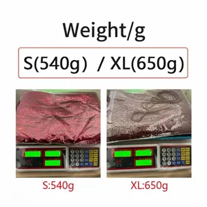 Detailed weight measurement showing size S at 540g and XL at 650g for sequin dress.