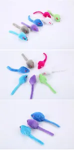 Colorful plush mouse cat toys set with long tails for indoor pets and interactive play