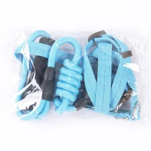 Durable light blue woven pet leash and harness set for small dogs and cats, packed in bag