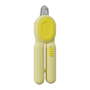 Ergonomic lemon yellow pet nail clipper with LED light for safe claw grooming of cats and dogs
