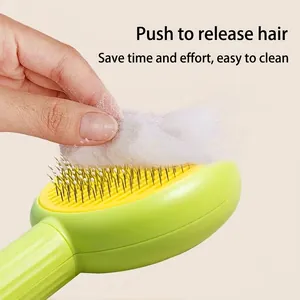 Self-cleaning pet slicker brush with stainless steel pins for deshedding