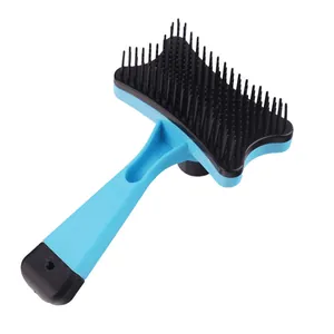 Professional self-cleaning slicker brush for dogs and cats with ergonomic blue handle