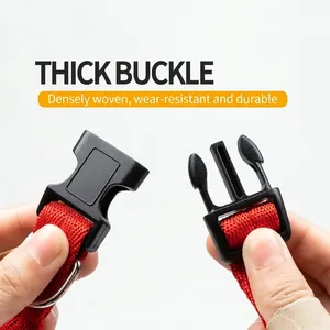 Durable red nylon dog leash featuring a heavy duty thick black plastic buckle detail