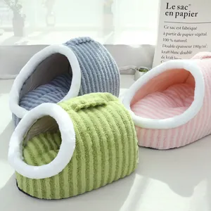 Panier pour chat et chien rayé épais et chaud aux couleurs macaron maison pour animaux