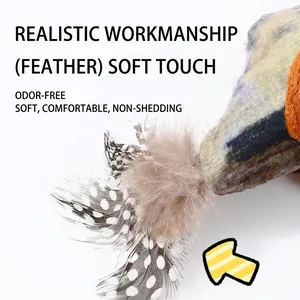 Lifelike bird cat toy detail showing soft spotted feathers for interactive play