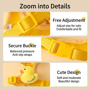 Arnés ajustable de patito para mascotas con malla transpirable y cierres seguros.