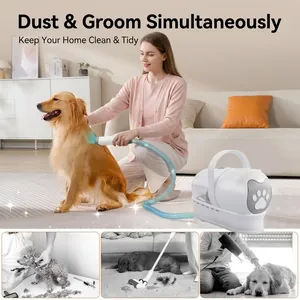 Professional 7-in-1 pet grooming vacuum kit for cat and dog hair shedding