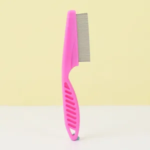 Pink pet flea comb with fine stainless steel teeth for cats and small dogs