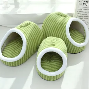 Niche pour chat en velours côtelé vert doux, lit chaud pour animaux