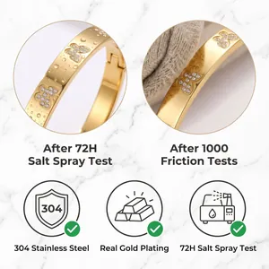 Detailed features of 304 stainless steel butterfly bangle with real gold plating finish