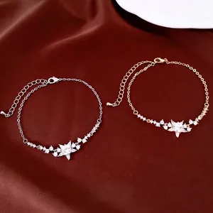 18 Karaat Verguld Koperen Zirconia Bloem Verstelbare Armband Voor Dames Elegante Florale Ingelegde Schakelketting Sieraden