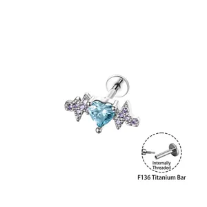Titaniumlegering Hart Strass Kraakbeenpiercing Oorknopje Intern Schroefdraad Klein Ontwerp Niche Sieraden Voor Dames Heren
