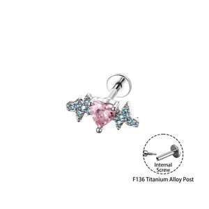 F136 titanium hart zirkoon kraakbeen piercing sieraad met interne schroefdraad