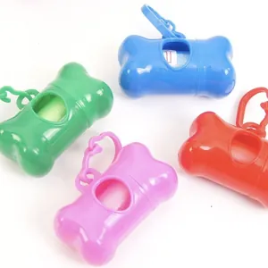 Portable bone-shaped dog waste bag dispenser in multiple colors for outdoor cleaning