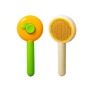 Self-cleaning pet slicker brush for cats and dogs with stainless steel deshedding needles