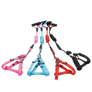 Durable nylon I-shape dog and cat harness leash set in four colors for small pets