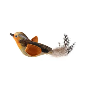Realistic plush flying bird cat toy with natural feather tail for interactive play