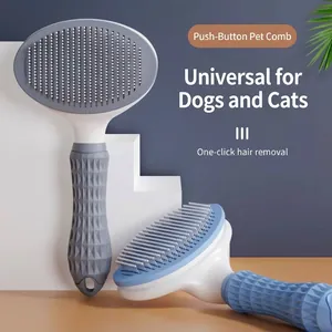 Cepillo de Carda Autolimpiante en Un Clic Herramienta de Aseo ABS Aguja de Acero Inoxidable Peine para Perros Gatos