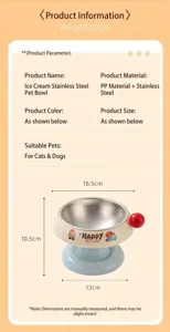 Ice cream style stainless steel pet bowl with neck protection and 18.5cm diameter