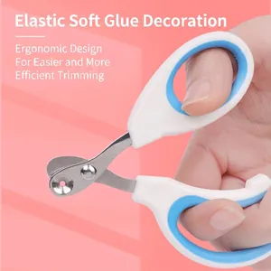 Ergonomische Krallenschere für Haustiere mit blau-weißen Softgummigriffen für Katzen