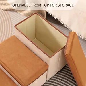 Foldable 3-step pet stairs with top-opening storage compartments for dogs and cats