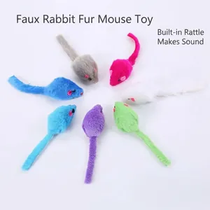 Colorful faux fur plush mouse cat toy with sound stone for interactive indoor play