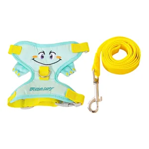 Adjustable cartoon dinosaur pet dog harness and yellow leash set for small dogs and cats