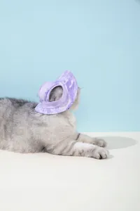 Paarse tie-dye zonnehoed voor huisdieren met ooruitsparingen voor katten en honden