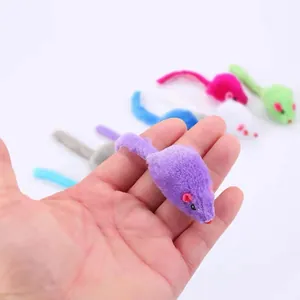 Handheld colorful plush mouse cat toys with soft texture for pets on white background