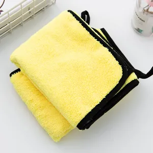 Serviette de bain absorbante en microfibre jaune pour animaux avec bordure noire