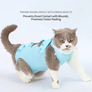 Breathable Pet Cat Recovery Suit Post Surgery Sterilization Clothes Cute Print Adjustable Bow Anti Licking Apparel