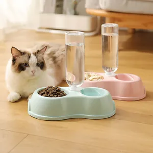 Automatische Pet Dubbele Voerbak Waterdispenser Kunststof Kat Hond Voederstation Zwaartekracht Waterfles Huisdierbenodigdheden