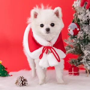 Cute festive Christmas pet hooded cape in red for small dogs and cats winter wear